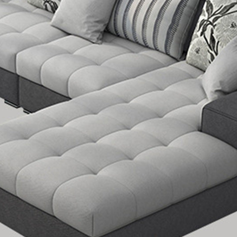 Slipcovered Square Arm Sectional Modern Fabric 4-seater Sectional Clearhalo 'furn' 'furn_sectionals' 'Furniture' 'Living Room Furniture' 'Sectionals' 6254104