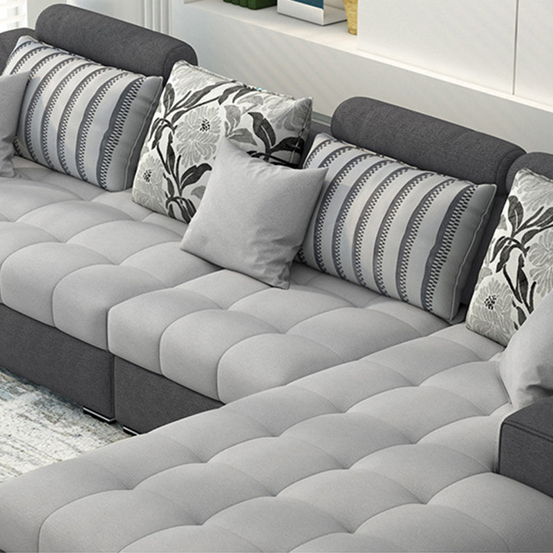 Slipcovered Square Arm Sectional Modern Fabric 4-seater Sectional Clearhalo 'furn' 'furn_sectionals' 'Furniture' 'Living Room Furniture' 'Sectionals' 6254105