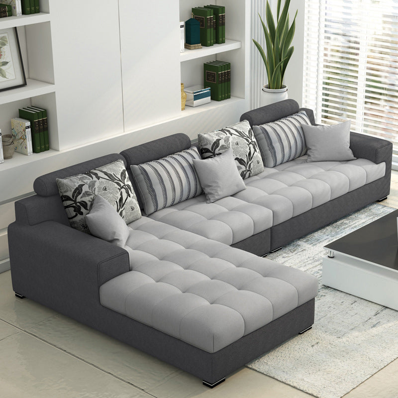 Slipcovered Square Arm Sectional Modern Fabric 4-seater Sectional Gray Left Clearhalo 'furn' 'furn_sectionals' 'Furniture' 'Living Room Furniture' 'Sectionals' 6254106