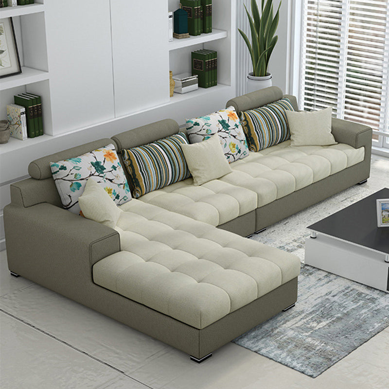 Slipcovered Square Arm Sectional Modern Fabric 4-seater Sectional Khaki Left Clearhalo 'furn' 'furn_sectionals' 'Furniture' 'Living Room Furniture' 'Sectionals' 6254107