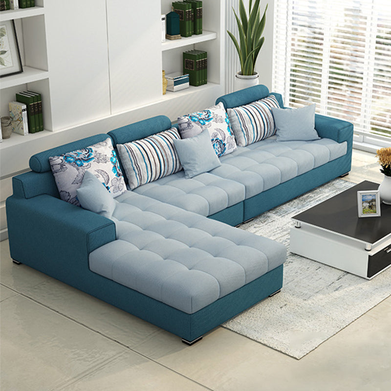 Slipcovered Square Arm Sectional Modern Fabric 4-seater Sectional Blue Left Clearhalo 'furn' 'furn_sectionals' 'Furniture' 'Living Room Furniture' 'Sectionals' 6254109
