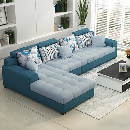 Slipcovered Square Arm Sectional Modern Fabric 4-seater Sectional Blue Left Clearhalo 'furn' 'furn_sectionals' 'Furniture' 'Living Room Furniture' 'Sectionals' 6254109