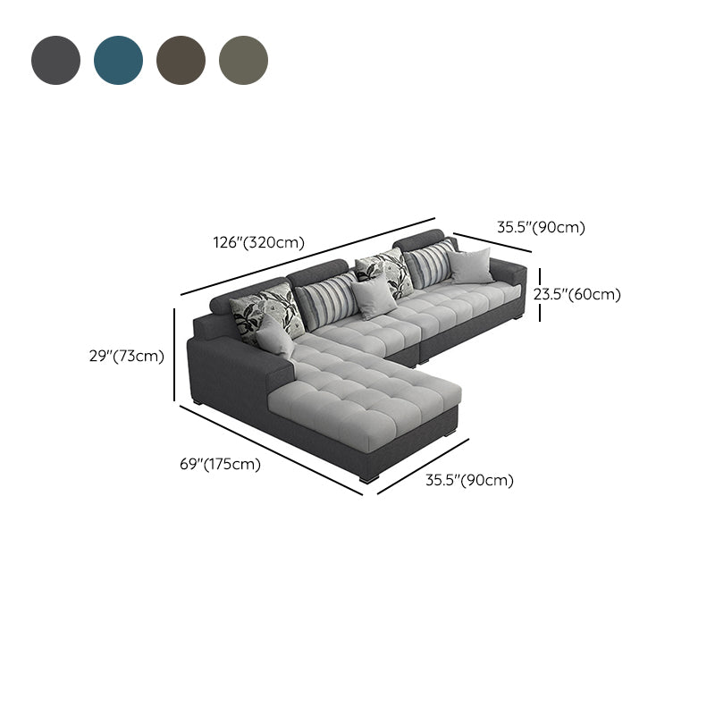 Slipcovered Square Arm Sectional Modern Fabric 4-seater Sectional Clearhalo 'furn' 'furn_sectionals' 'Furniture' 'Living Room Furniture' 'Sectionals' 6254110