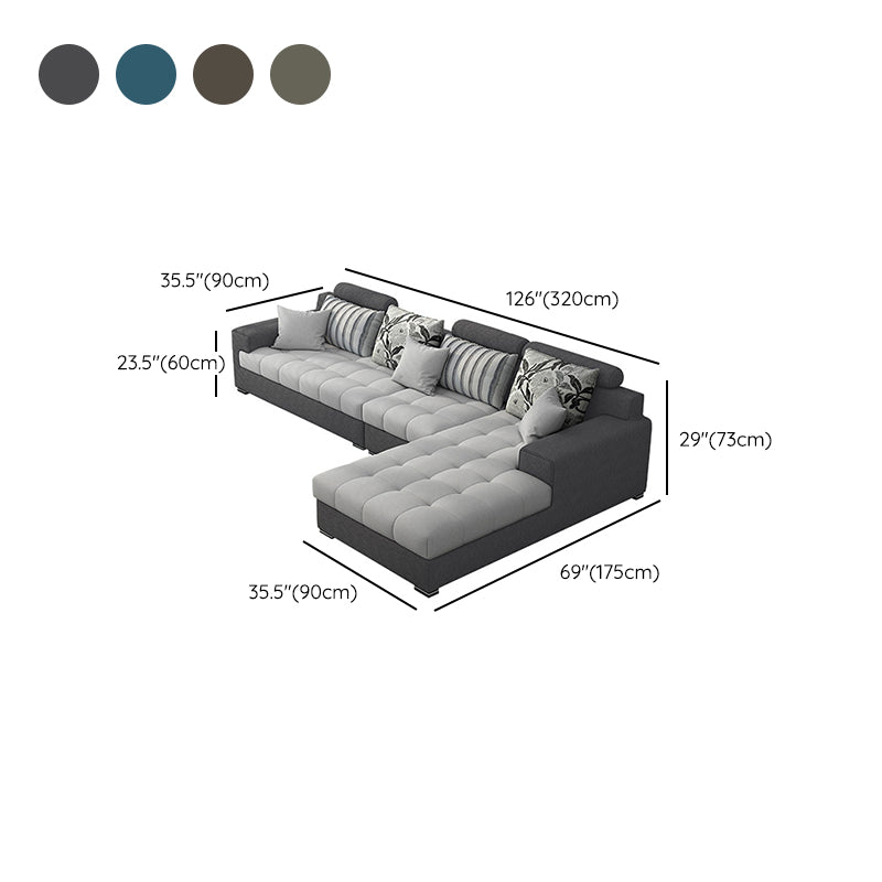 Slipcovered Square Arm Sectional Modern Fabric 4-seater Sectional Clearhalo 'furn' 'furn_sectionals' 'Furniture' 'Living Room Furniture' 'Sectionals' 6254111