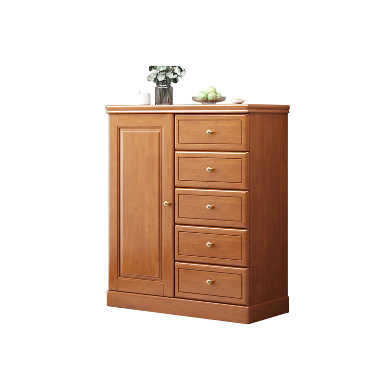 Solid Wood 1/2 - Door Accent Cabinet Mid Century 15.7" D Storage Cabinet with Drawers 31"L x 16"W x 39"H Brown Clearhalo 'Cabinets & Chests' 'cabinets_chests' 'furn' 'furn_cabinets_chests' 'Furniture' 'Living Room Furniture' 6254161