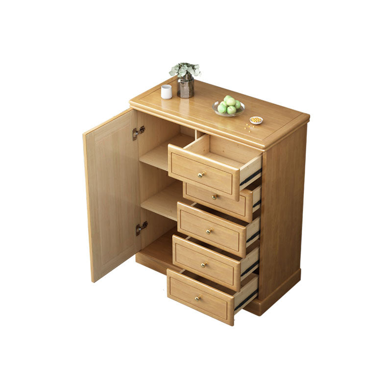 Solid Wood 1/2 - Door Accent Cabinet Mid Century 15.7" D Storage Cabinet with Drawers 31"L x 16"W x 39"H Natural Clearhalo 'Cabinets & Chests' 'cabinets_chests' 'furn' 'furn_cabinets_chests' 'Furniture' 'Living Room Furniture' 6254163