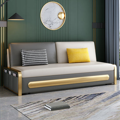 Gray Faux leather Sleeper Sofa 33.46" Wide Sofa Bed with Detachable Mattress 73"L x 33"W x 35"H Clearhalo 'furn' 'furn_futons' 'Furniture' 'Futons & Daybeds' 'Futons' 'Living Room Furniture' 6254240