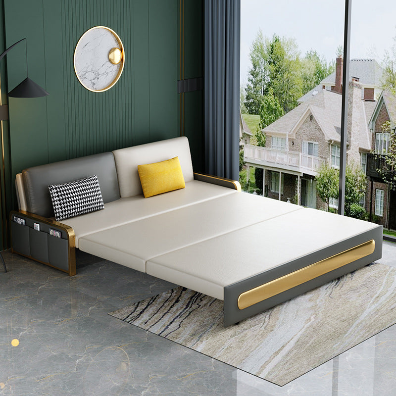 Gray Faux leather Sleeper Sofa 33.46" Wide Sofa Bed with Detachable Mattress Clearhalo 'furn' 'furn_futons' 'Furniture' 'Futons & Daybeds' 'Futons' 'Living Room Furniture' 6254242