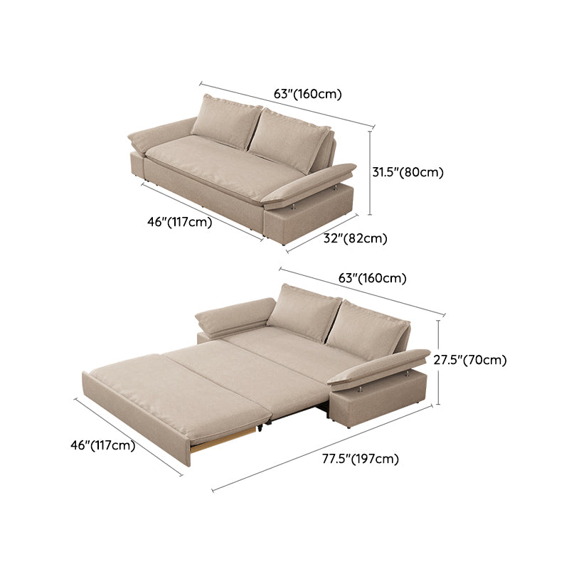Sofá para dormir de cuero de color beige 32.28 "Cama de sofá ancho con colchón desmontable