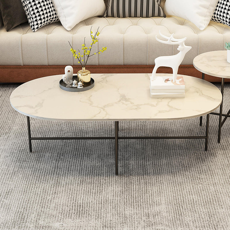 Glam Cocktail Table 4 Legs Slate Round/Oval Coffee Table Set 47"L x 24"W x 16"H White Clearhalo 'Coffee & Accent Tables' 'Coffee Tables' 'coffee_tables' 'furn' 'furn_coffee_tables' 'Furniture' 'Living Room Furniture' 6254391