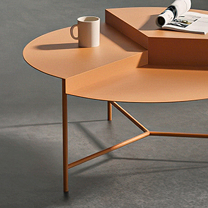 Mid-Century Iron Round Coffee Table Dia 27.6" 3 Legs 1 Single Cocktail Table