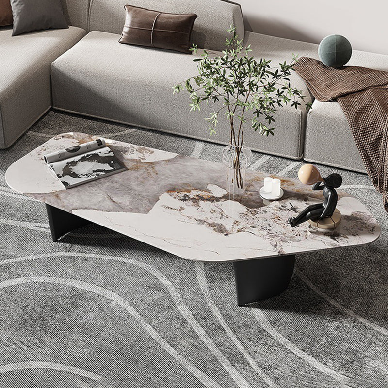 Glam Irregular Slate Top Cocktail Table Sled 15.7" H Coffee Table 47"L x 23"W x 16"H Brown Clearhalo 'Coffee & Accent Tables' 'Coffee Tables' 'coffee_tables' 'furn' 'furn_coffee_tables' 'Furniture' 'Living Room Furniture' 6254415