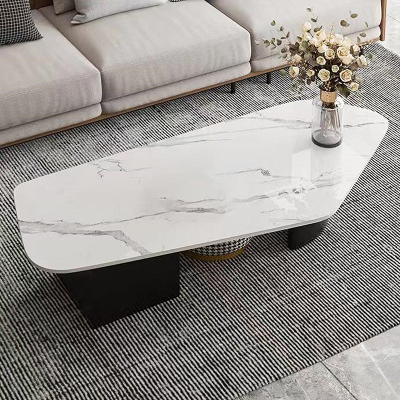 Glam Irregular Slate Top Cocktail Table Sled 15.7" H Coffee Table 47"L x 23"W x 16"H White Clearhalo 'Coffee & Accent Tables' 'Coffee Tables' 'coffee_tables' 'furn' 'furn_coffee_tables' 'Furniture' 'Living Room Furniture' 6254423