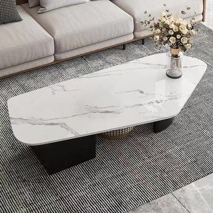 Glam Irregular Slate Top Cocktail Table Sled 15.7" H Coffee Table 47"L x 23"W x 16"H White Clearhalo 'Coffee & Accent Tables' 'Coffee Tables' 'coffee_tables' 'furn' 'furn_coffee_tables' 'Furniture' 'Living Room Furniture' 6254423
