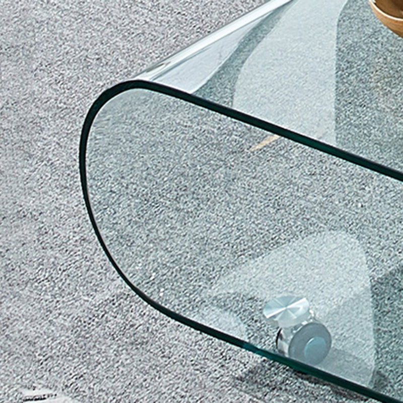 Geometric Glass Coffee Table with Casters Contemporary Shelf Included Cocktail Table Clearhalo 'Coffee & Accent Tables' 'Coffee Tables' 'coffee_tables' 'furn' 'furn_coffee_tables' 'Furniture' 'Living Room Furniture' 6254469