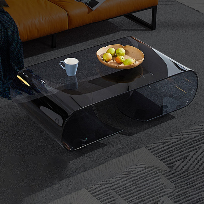 Geometric Glass Coffee Table with Casters Contemporary Shelf Included Cocktail Table Clearhalo 'Coffee & Accent Tables' 'Coffee Tables' 'coffee_tables' 'furn' 'furn_coffee_tables' 'Furniture' 'Living Room Furniture' 6254473