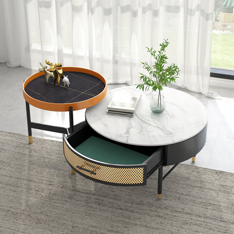 Luxurious Slate Round Top Coffee Table Set with Storage Drawer Clearhalo 'Coffee & Accent Tables' 'Coffee Tables' 'coffee_tables' 'furn' 'furn_coffee_tables' 'Furniture' 'Living Room Furniture' 6254538