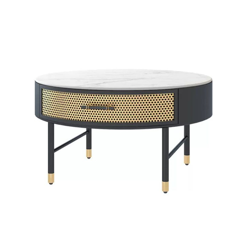 Luxurious Slate Round Top Coffee Table Set with Storage Drawer 28"L x 28"W x 18"H Clearhalo 'Coffee & Accent Tables' 'Coffee Tables' 'coffee_tables' 'furn' 'furn_coffee_tables' 'Furniture' 'Living Room Furniture' 6254542