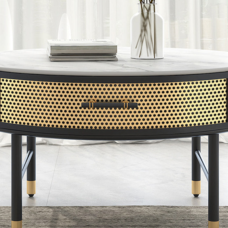 Luxurious Slate Round Top Coffee Table Set with Storage Drawer Clearhalo 'Coffee & Accent Tables' 'Coffee Tables' 'coffee_tables' 'furn' 'furn_coffee_tables' 'Furniture' 'Living Room Furniture' 6254544