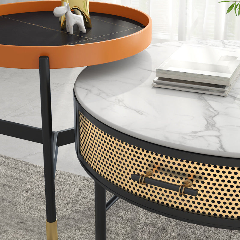 Luxurious Slate Round Top Coffee Table Set with Storage Drawer Clearhalo 'Coffee & Accent Tables' 'Coffee Tables' 'coffee_tables' 'furn' 'furn_coffee_tables' 'Furniture' 'Living Room Furniture' 6254546