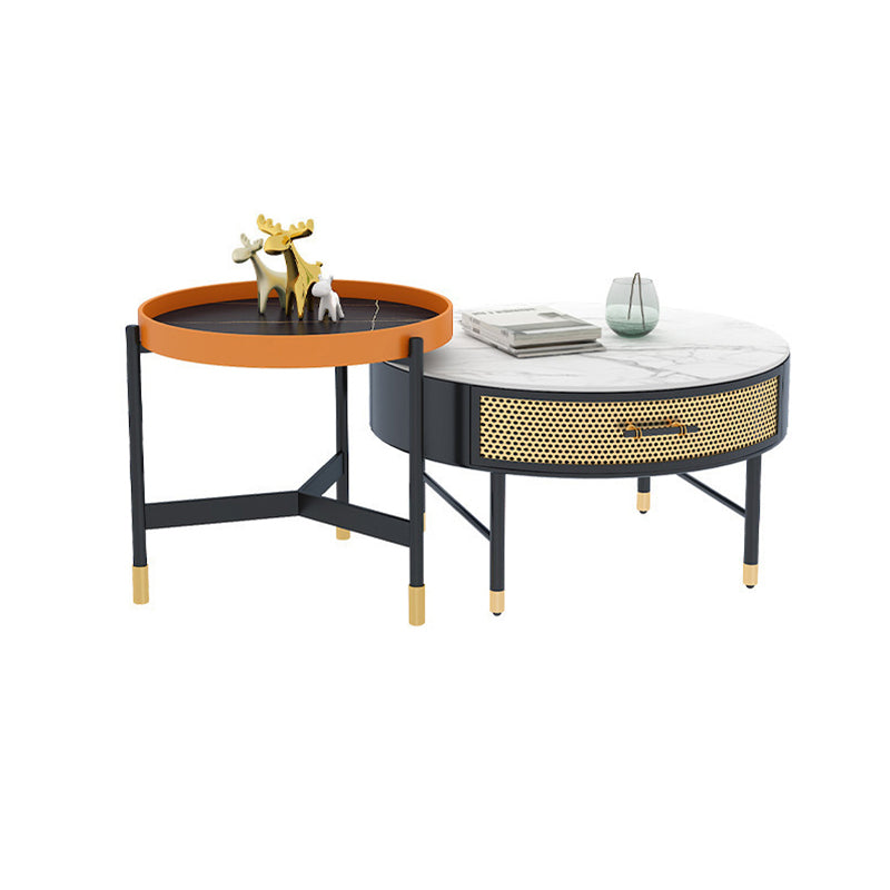 Luxurious Slate Round Top Coffee Table Set with Storage Drawer Clearhalo 'Coffee & Accent Tables' 'Coffee Tables' 'coffee_tables' 'furn' 'furn_coffee_tables' 'Furniture' 'Living Room Furniture' 6254547