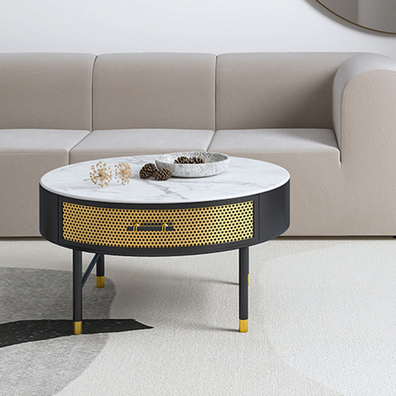 Luxurious Slate Round Top Coffee Table Set with Storage Drawer 31.5"L x 31.5"W x 17.7"H Clearhalo 'Coffee & Accent Tables' 'Coffee Tables' 'coffee_tables' 'furn' 'furn_coffee_tables' 'Furniture' 'Living Room Furniture' 6254548