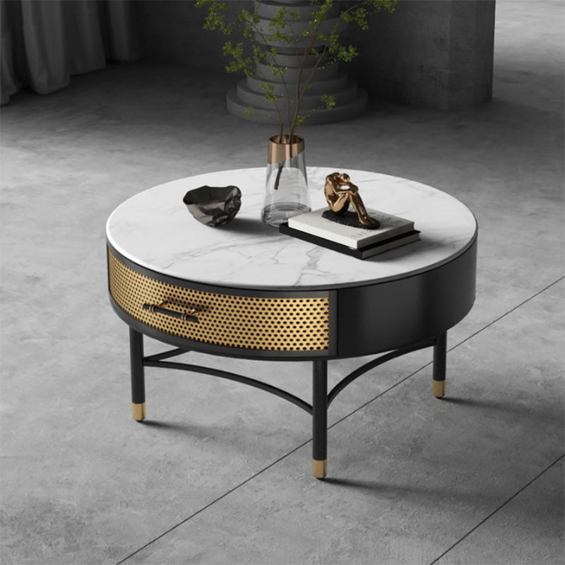 Luxurious Slate Round Top Coffee Table Set with Storage Drawer Clearhalo 'Coffee & Accent Tables' 'Coffee Tables' 'coffee_tables' 'furn' 'furn_coffee_tables' 'Furniture' 'Living Room Furniture' 6254551