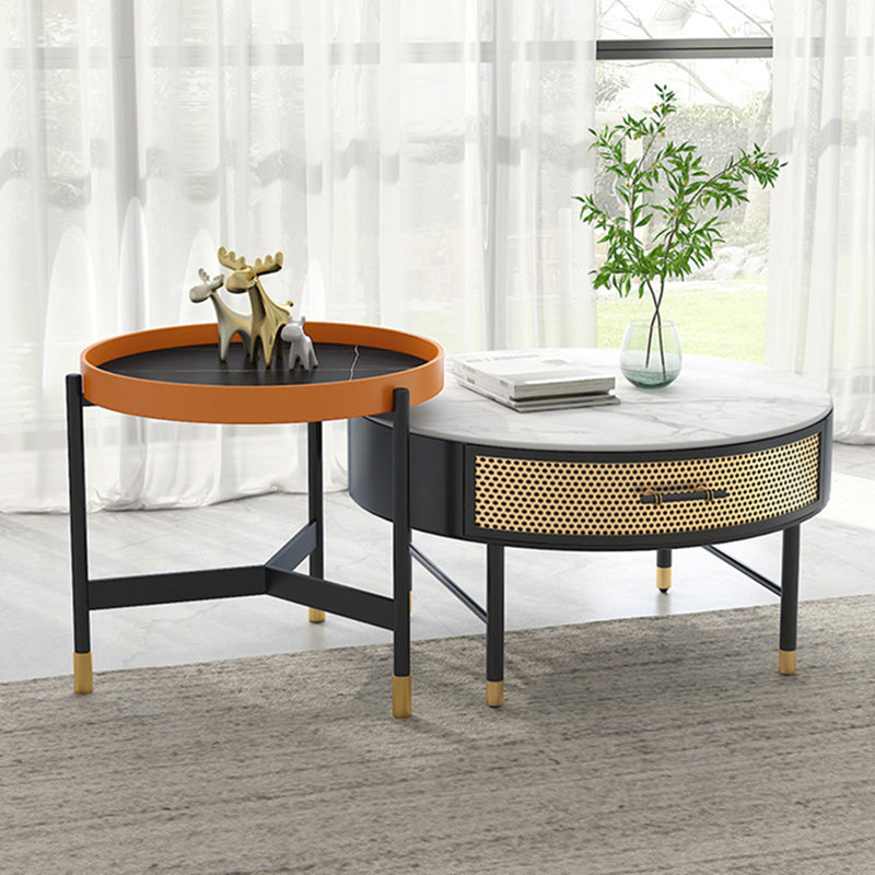Luxurious Slate Round Top Coffee Table Set with Storage Drawer Clearhalo 'Coffee & Accent Tables' 'Coffee Tables' 'coffee_tables' 'furn' 'furn_coffee_tables' 'Furniture' 'Living Room Furniture' 6254552