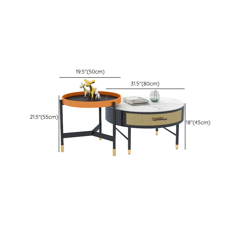 Luxurious Slate Round Top Coffee Table Set with Storage Drawer Clearhalo 'Coffee & Accent Tables' 'Coffee Tables' 'coffee_tables' 'furn' 'furn_coffee_tables' 'Furniture' 'Living Room Furniture' 6254560