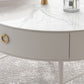 Round Slate Top Cocktail Table 1-Drawer 4 Legs Coffee Table in White of 17.7" H