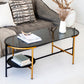 Modernism Elliptical Glass Top Coffee Cocktail Table with Shelf 39.5"L x 19.5"W x 18"H Clearhalo 'Coffee & Accent Tables' 'Coffee Tables' 'coffee_tables' 'furn' 'furn_coffee_tables' 'Furniture' 'Living Room Furniture' 6254587