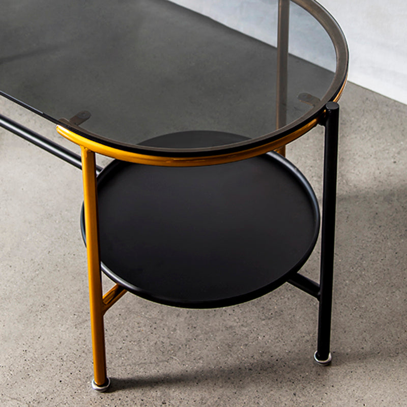 Modernism Elliptical Glass Top Coffee Cocktail Table with Shelf Clearhalo 'Coffee & Accent Tables' 'Coffee Tables' 'coffee_tables' 'furn' 'furn_coffee_tables' 'Furniture' 'Living Room Furniture' 6254594
