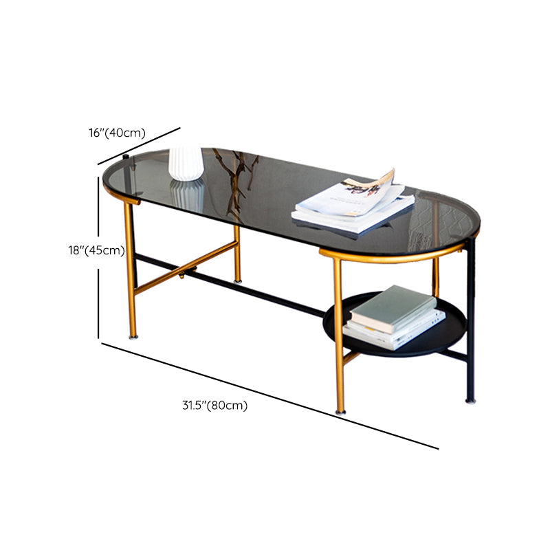 Modernism Elliptical Glass Top Coffee Cocktail Table with Shelf Clearhalo 'Coffee & Accent Tables' 'Coffee Tables' 'coffee_tables' 'furn' 'furn_coffee_tables' 'Furniture' 'Living Room Furniture' 6254598