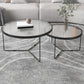 Contemporary Round Glass Top Metal Cross Legs Nesting Coffee Table 28''L x 28''W x 18''H + 20''L x 20''W x 15''H Black Clearhalo 'Coffee & Accent Tables' 'Coffee Tables' 'coffee_tables' 'furn' 'furn_coffee_tables' 'Furniture' 'Living Room Furniture' 6254602