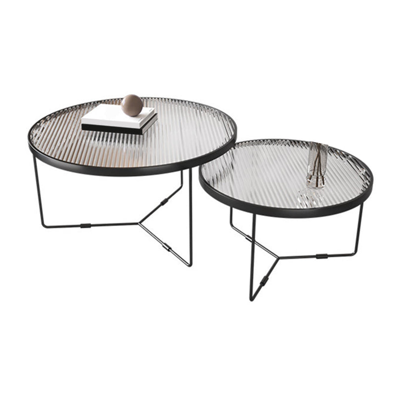 Contemporary Round Glass Top Metal Cross Legs Nesting Coffee Table Clearhalo 'Coffee & Accent Tables' 'Coffee Tables' 'coffee_tables' 'furn' 'furn_coffee_tables' 'Furniture' 'Living Room Furniture' 6254605