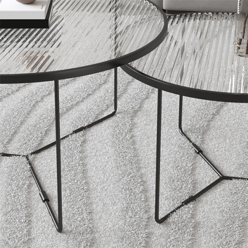 Contemporary Round Glass Top Metal Cross Legs Nesting Coffee Table Clearhalo 'Coffee & Accent Tables' 'Coffee Tables' 'coffee_tables' 'furn' 'furn_coffee_tables' 'Furniture' 'Living Room Furniture' 6254607