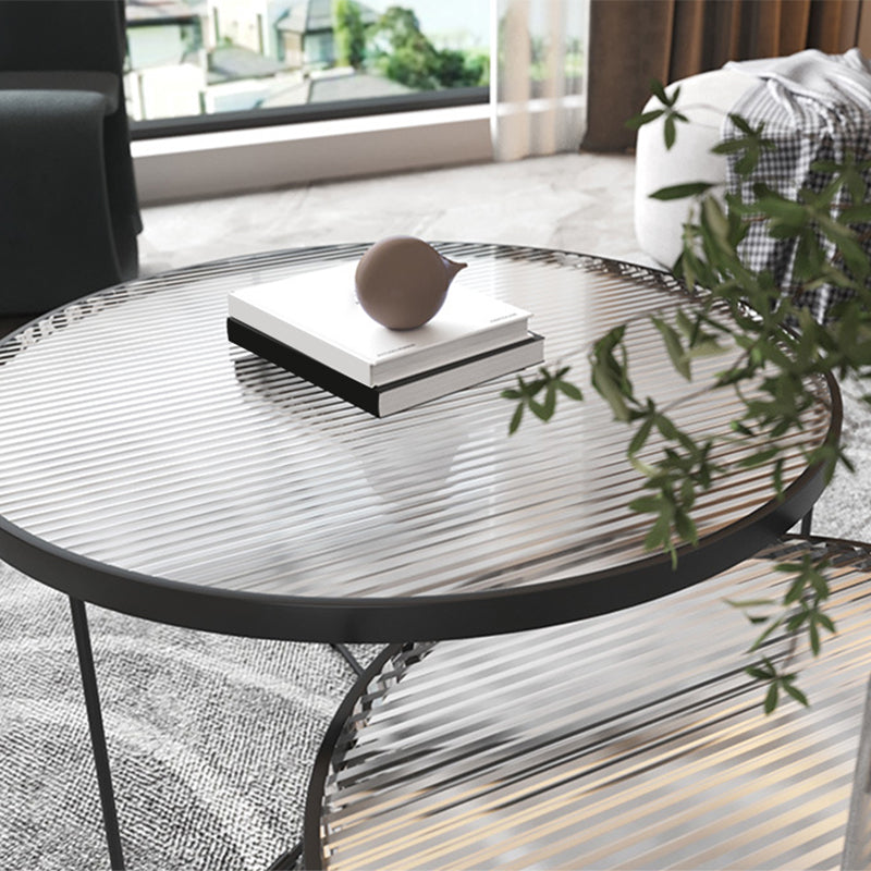 Contemporary Round Glass Top Metal Cross Legs Nesting Coffee Table Clearhalo 'Coffee & Accent Tables' 'Coffee Tables' 'coffee_tables' 'furn' 'furn_coffee_tables' 'Furniture' 'Living Room Furniture' 6254608