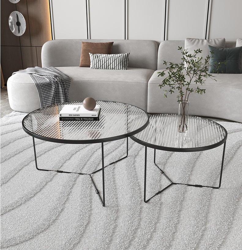 Contemporary Round Glass Top Metal Cross Legs Nesting Coffee Table Clearhalo 'Coffee & Accent Tables' 'Coffee Tables' 'coffee_tables' 'furn' 'furn_coffee_tables' 'Furniture' 'Living Room Furniture' 6254610