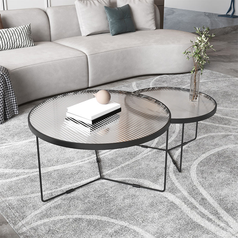 Contemporary Round Glass Top Metal Cross Legs Nesting Coffee Table Clearhalo 'Coffee & Accent Tables' 'Coffee Tables' 'coffee_tables' 'furn' 'furn_coffee_tables' 'Furniture' 'Living Room Furniture' 6254611