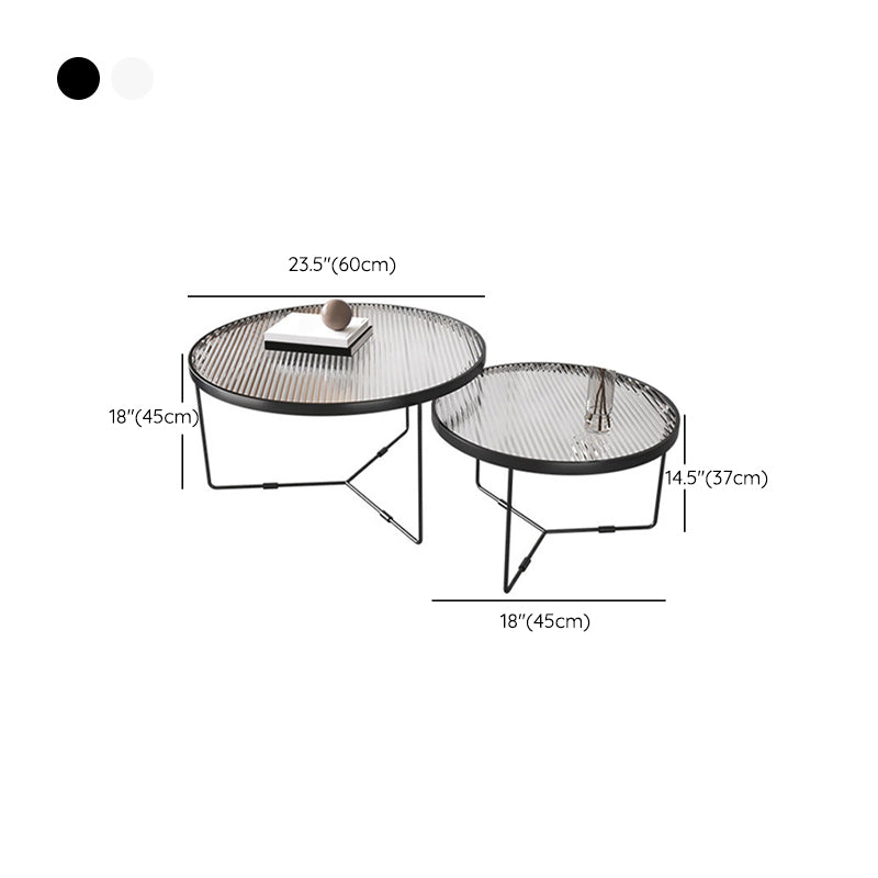Contemporary Round Glass Top Metal Cross Legs Nesting Coffee Table Clearhalo 'Coffee & Accent Tables' 'Coffee Tables' 'coffee_tables' 'furn' 'furn_coffee_tables' 'Furniture' 'Living Room Furniture' 6254615