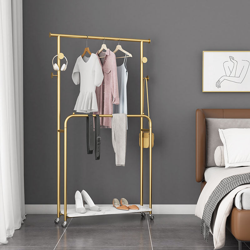 Glam Entryway Kit 2 Hanging Rails Lower Shelf and Hooks Coat Hanger Clearhalo 'Entry & Mudroom Furniture' 'furn' 'furn_hall_tree_coat_racks' 'Furniture' 'Hall Trees & Coat Racks' 'hall_tree_coat_racks' 6254865