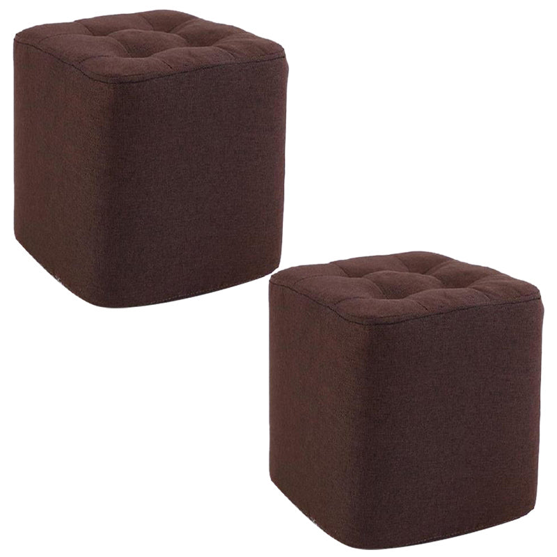 Modern Pouf Ottoman Fabric Upholstered Tufted Solid Color Square Ottoman 11"L x 11"W x 14"H Brown 2 Piece Set Clearhalo 'furn' 'furn_ottomans_poufs' 'Furniture' 'Living Room Furniture' 'Ottomans & Poufs' 'ottomans_poufs' 6255159