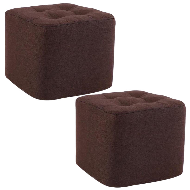 Modern Pouf Ottoman Fabric Upholstered Tufted Solid Color Square Ottoman 11"L x 11"W x 7"H Brown 2 Piece Set Clearhalo 'furn' 'furn_ottomans_poufs' 'Furniture' 'Living Room Furniture' 'Ottomans & Poufs' 'ottomans_poufs' 6255180
