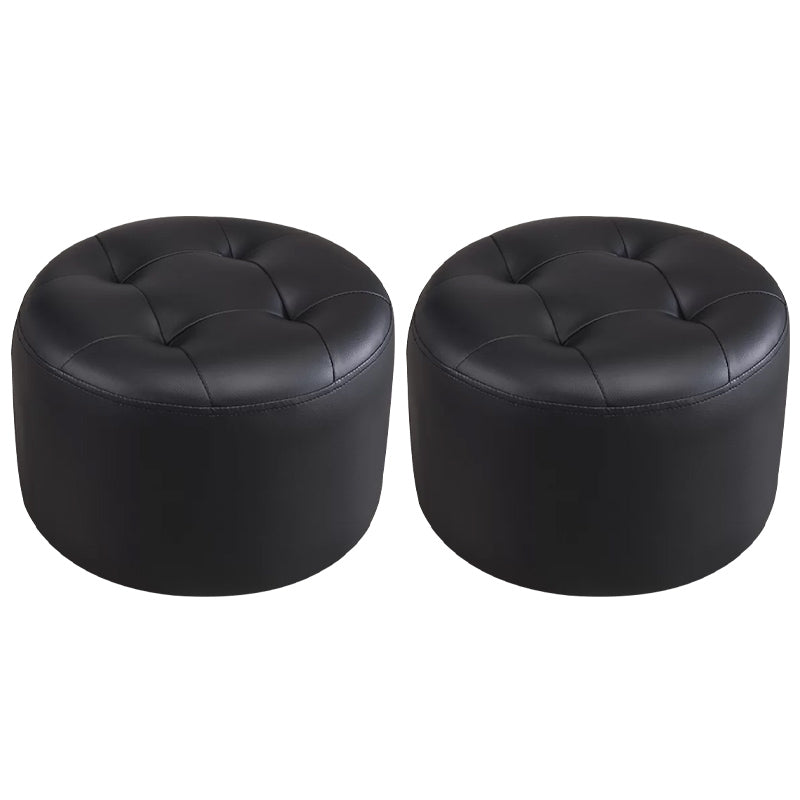 Modern Pouf Ottoman Faux Leather Upholstered Tufted Solid Color Cylinder Shape Ottoman Black 2 Piece Set Clearhalo 'furn' 'furn_ottomans_poufs' 'Furniture' 'Living Room Furniture' 'Ottomans & Poufs' 'ottomans_poufs' 6255282