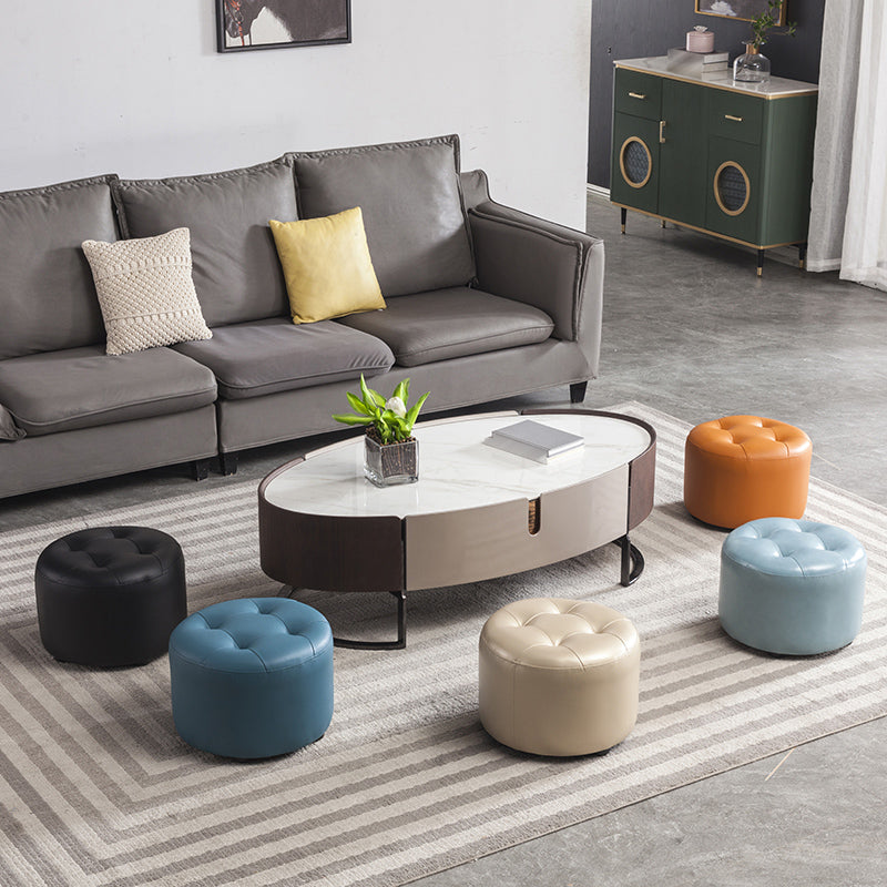 Modern Pouf Ottoman Faux Leather Upholstered Tufted Solid Color Cylinder Shape Ottoman Clearhalo 'furn' 'furn_ottomans_poufs' 'Furniture' 'Living Room Furniture' 'Ottomans & Poufs' 'ottomans_poufs' 6255283