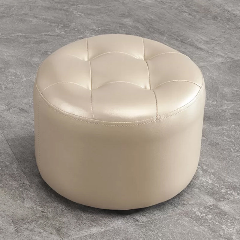 Modern Pouf Ottoman Faux Leather Upholstered Tufted Solid Color Cylinder Shape Ottoman Gold 1 Piece Clearhalo 'furn' 'furn_ottomans_poufs' 'Furniture' 'Living Room Furniture' 'Ottomans & Poufs' 'ottomans_poufs' 6255287