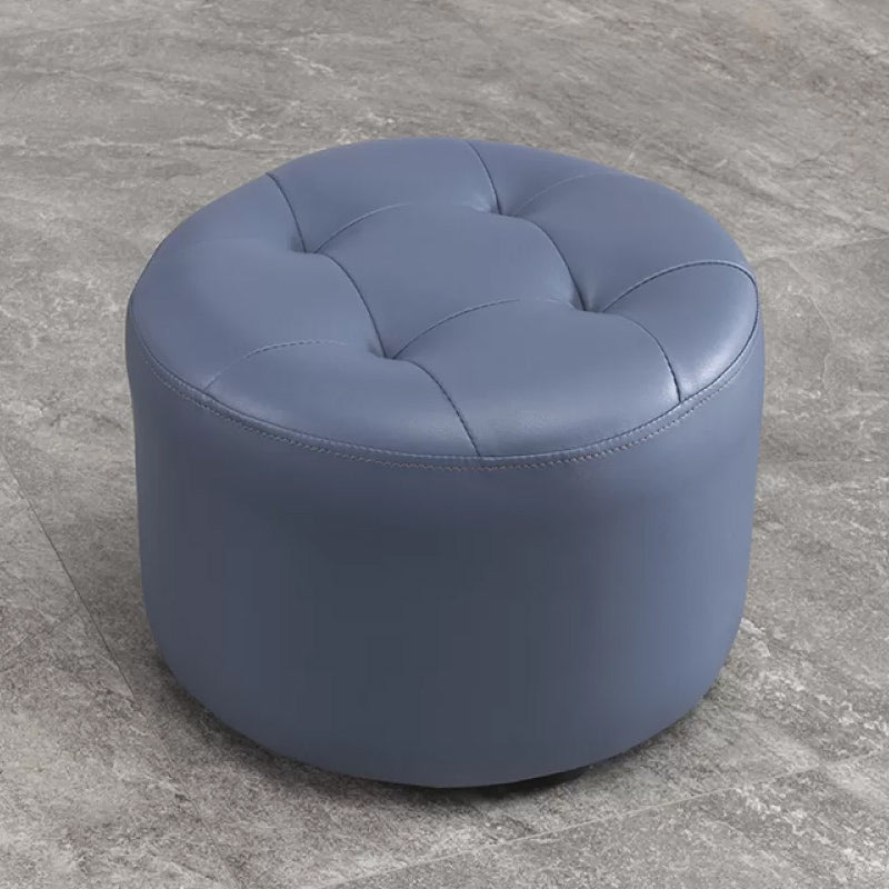 Modern Pouf Ottoman Faux Leather Upholstered Tufted Solid Color Cylinder Shape Ottoman Blue 1 Piece Clearhalo 'furn' 'furn_ottomans_poufs' 'Furniture' 'Living Room Furniture' 'Ottomans & Poufs' 'ottomans_poufs' 6255298