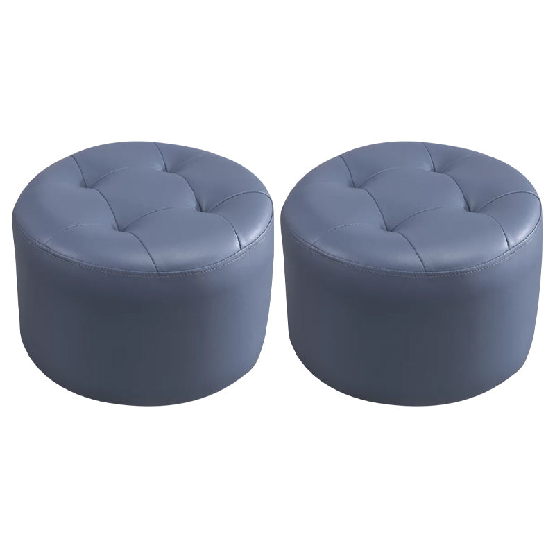 Modern Pouf Ottoman Faux Leather Upholstered Tufted Solid Color Cylinder Shape Ottoman Blue 2 Piece Set Clearhalo 'furn' 'furn_ottomans_poufs' 'Furniture' 'Living Room Furniture' 'Ottomans & Poufs' 'ottomans_poufs' 6255300