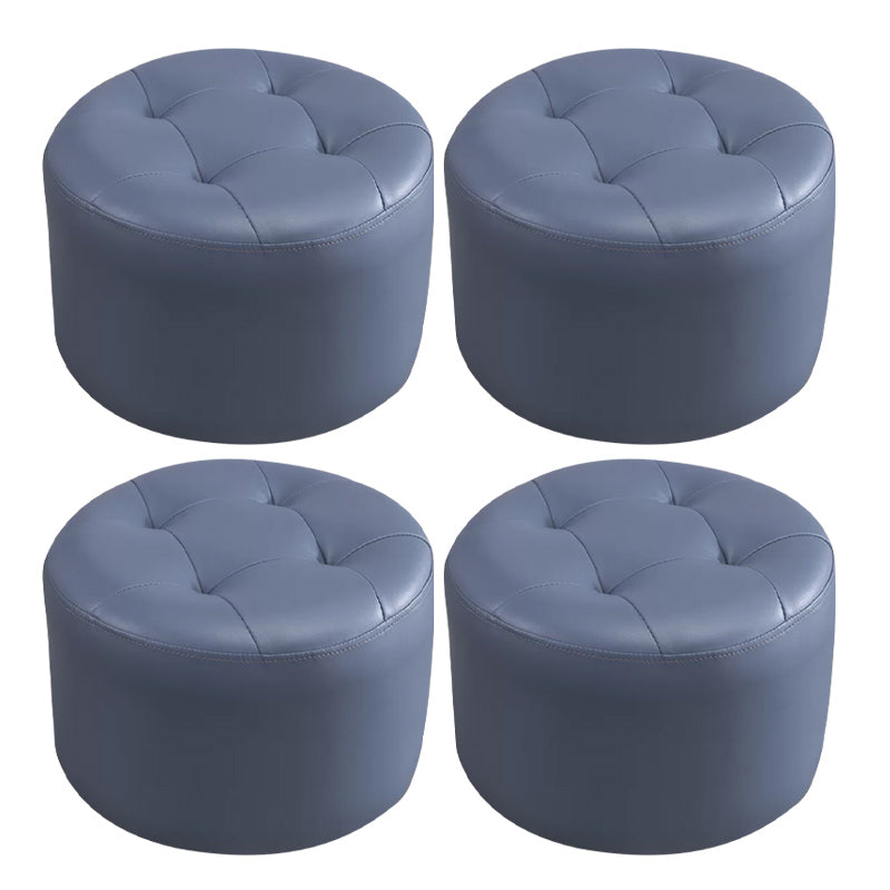 Modern Pouf Ottoman Faux Leather Upholstered Tufted Solid Color Cylinder Shape Ottoman Blue 4 Piece Set Clearhalo 'furn' 'furn_ottomans_poufs' 'Furniture' 'Living Room Furniture' 'Ottomans & Poufs' 'ottomans_poufs' 6255302
