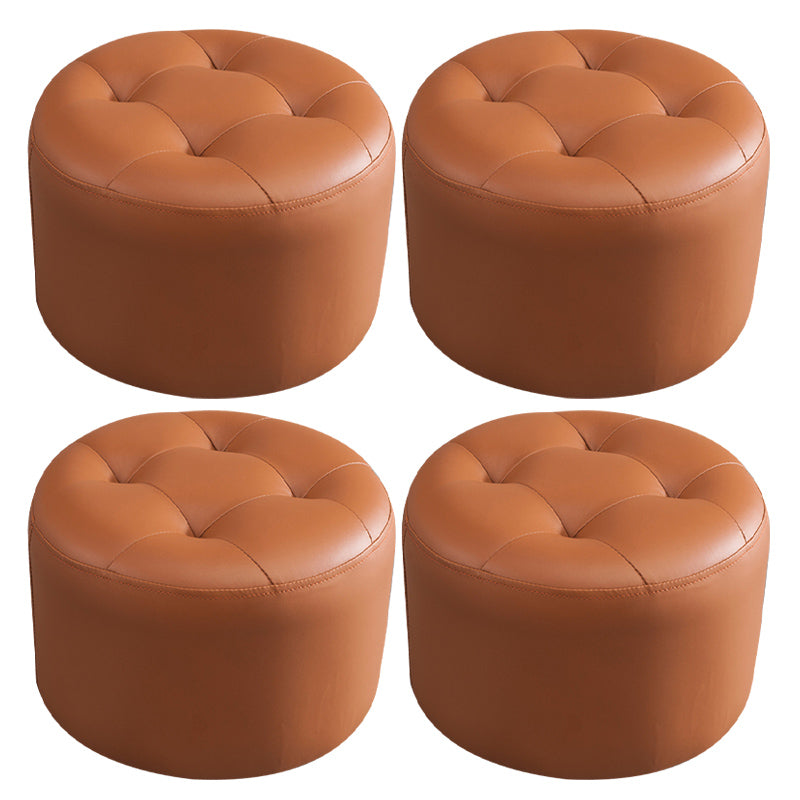 Modern Pouf Ottoman Faux Leather Upholstered Tufted Solid Color Cylinder Shape Ottoman Dark Brown 4 Piece Set Clearhalo 'furn' 'furn_ottomans_poufs' 'Furniture' 'Living Room Furniture' 'Ottomans & Poufs' 'ottomans_poufs' 6255307
